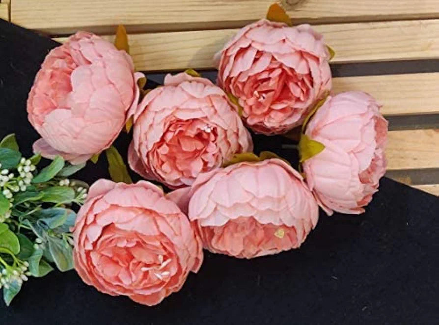 SATYAM KRAFT 6 Pcs Artificial Fabric Rose Flower Heads | Handmade Peony Style Flowers for DIY Crafting, Gift Packing, Bouquet Making, Wedding, Home & Event Decoration